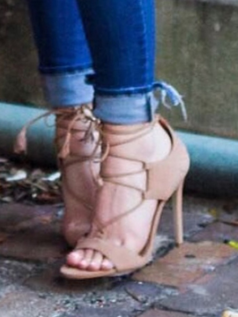Steve Madden Nude/Tan Suede Lace-Up Heels